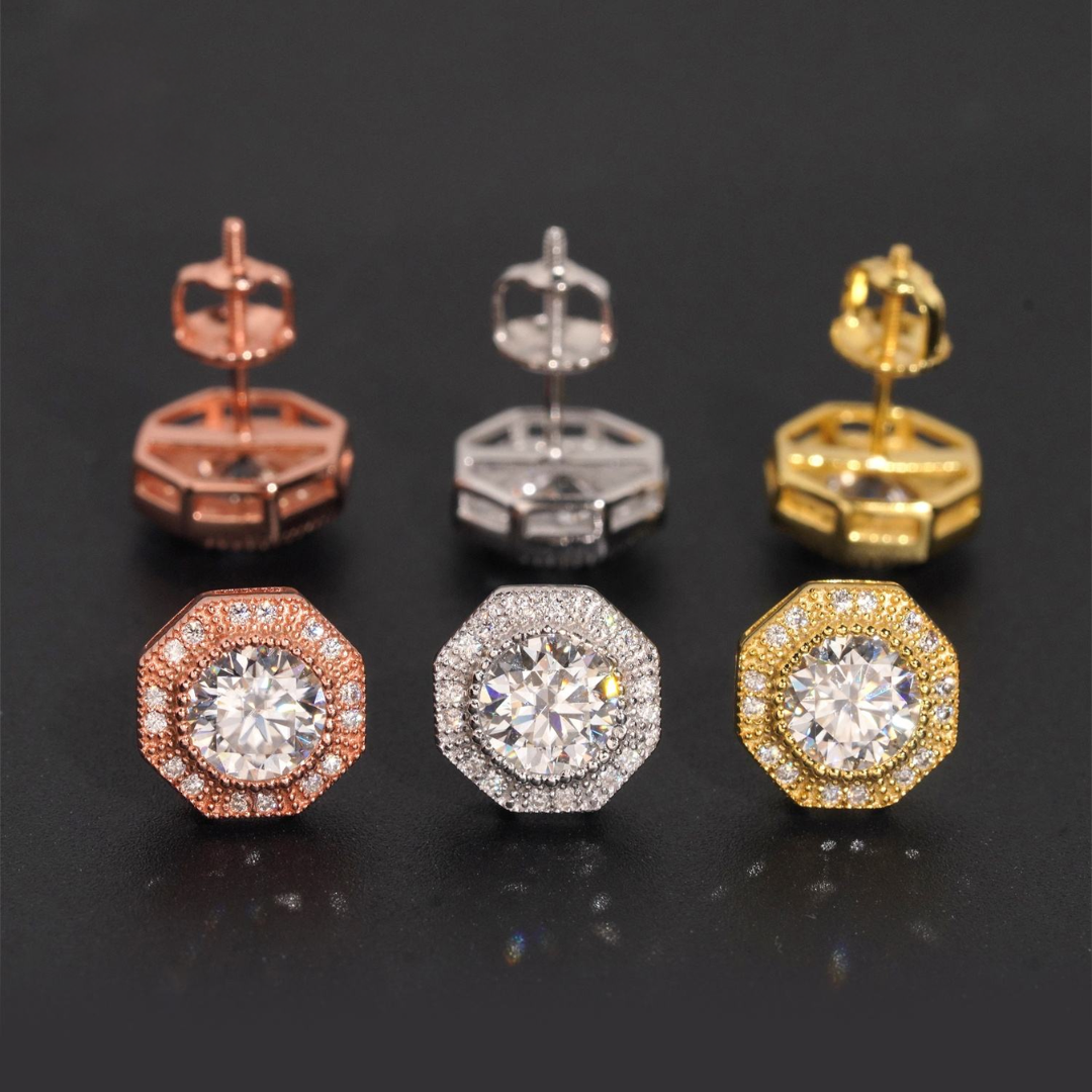 10MM Halo VVS Moissanite Stud Earrings