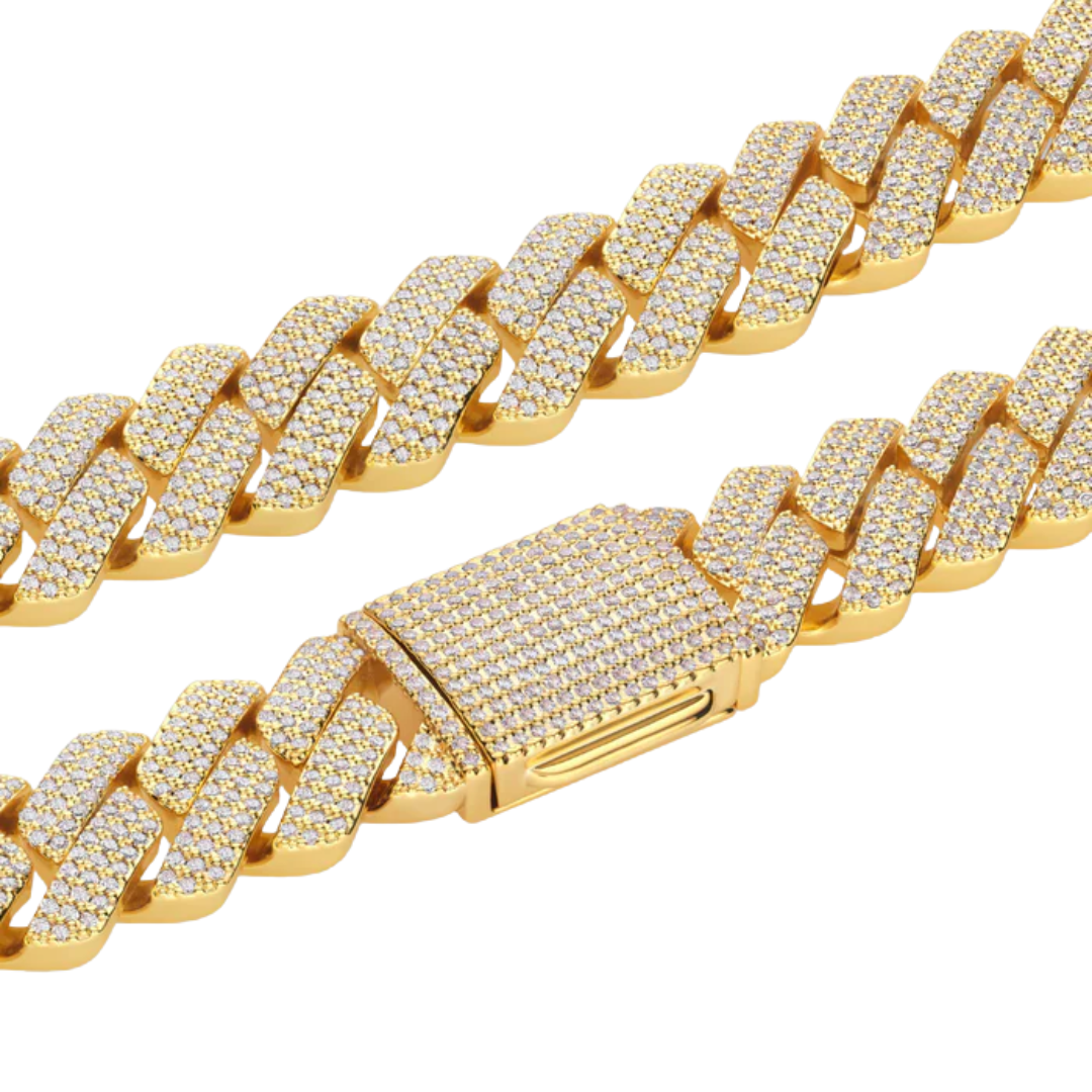 Iced Prong Cuban Chain (Gold) - 20mm