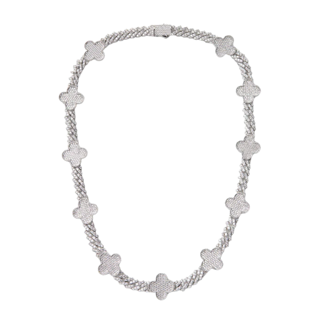 Clover Iced Prong Cuban Chain (Silver) - 8mm