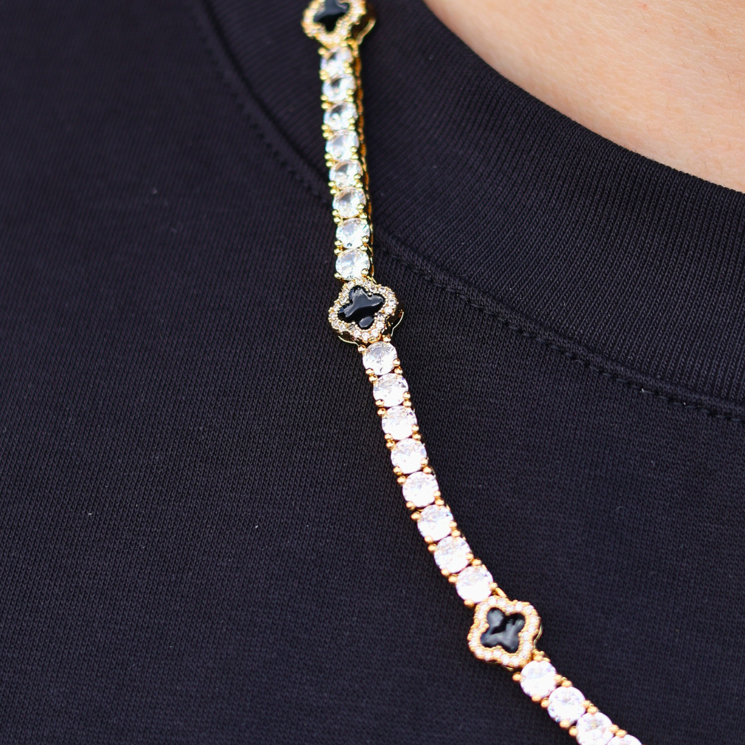 Black Clover Tennis Chain (Gold) - 4mm