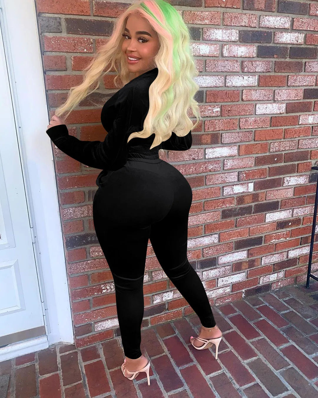 Velvet Hoodie Crop Top Tracksuit