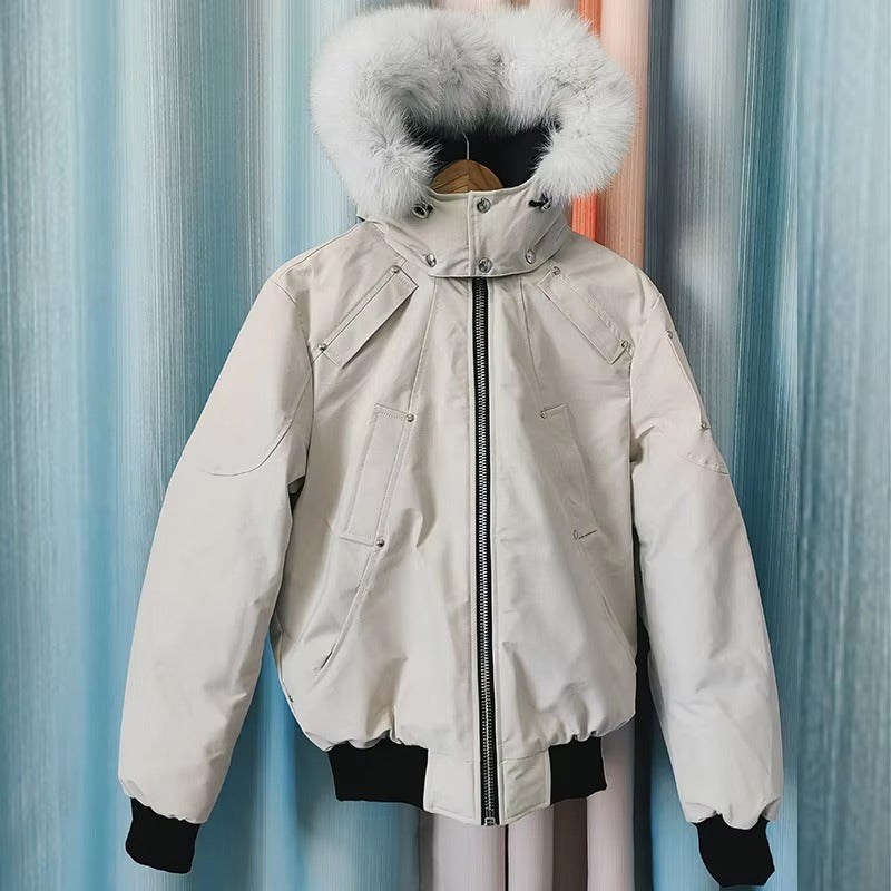 Alpha Bomber Down Fox Fur Men's Hooded Jacket