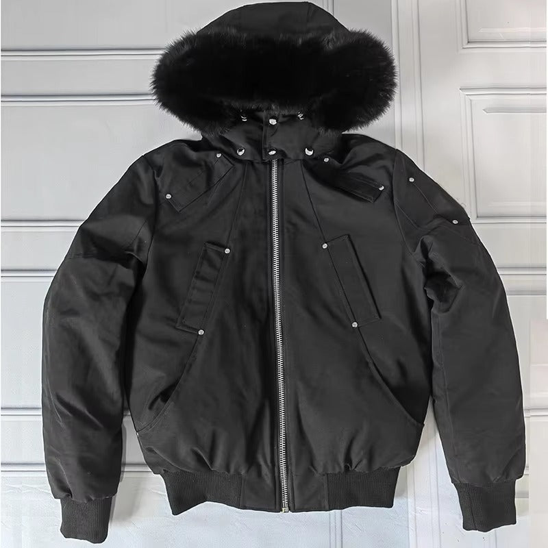 Alpha Bomber Down Fox Fur Men's Hooded Jacket