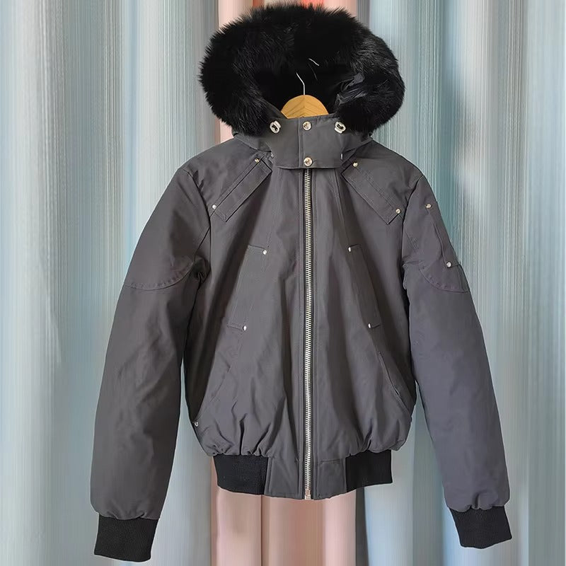 Alpha Bomber Down Fox Fur Men's Hooded Jacket