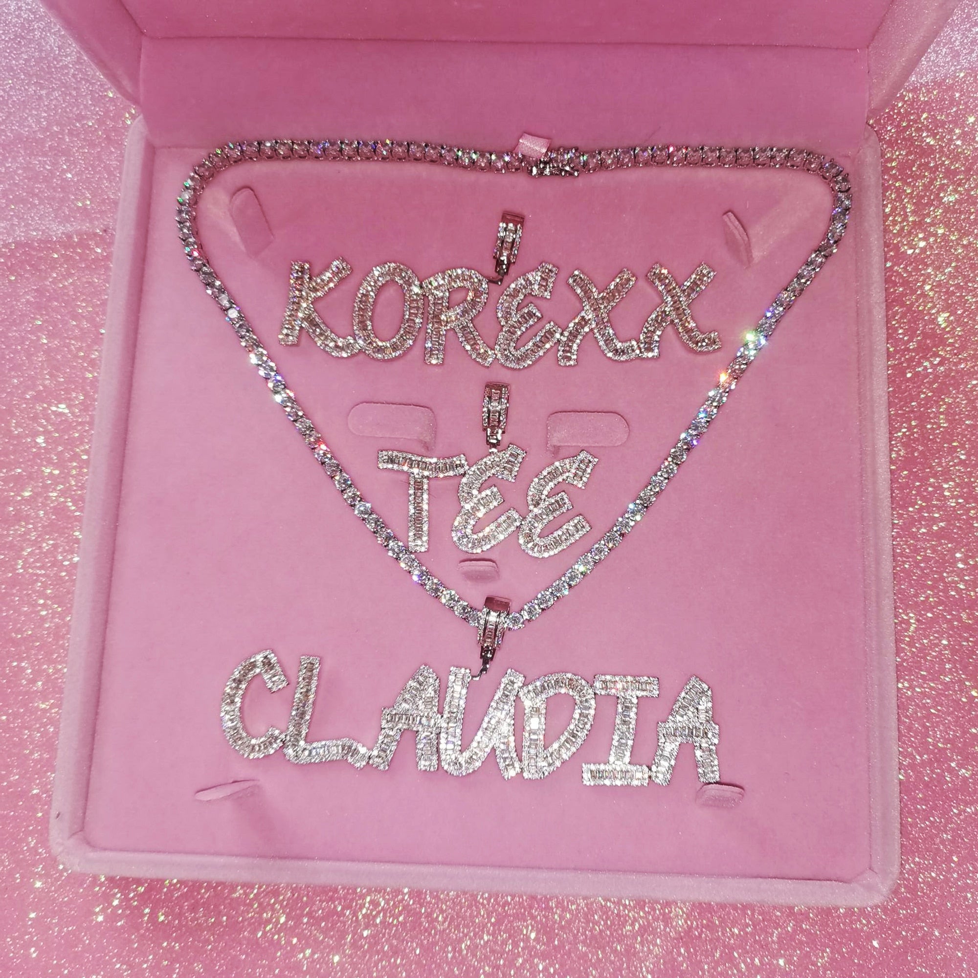 Custom Baguette Letter Name Necklace – Iced Out Pendant with Tennis Chain