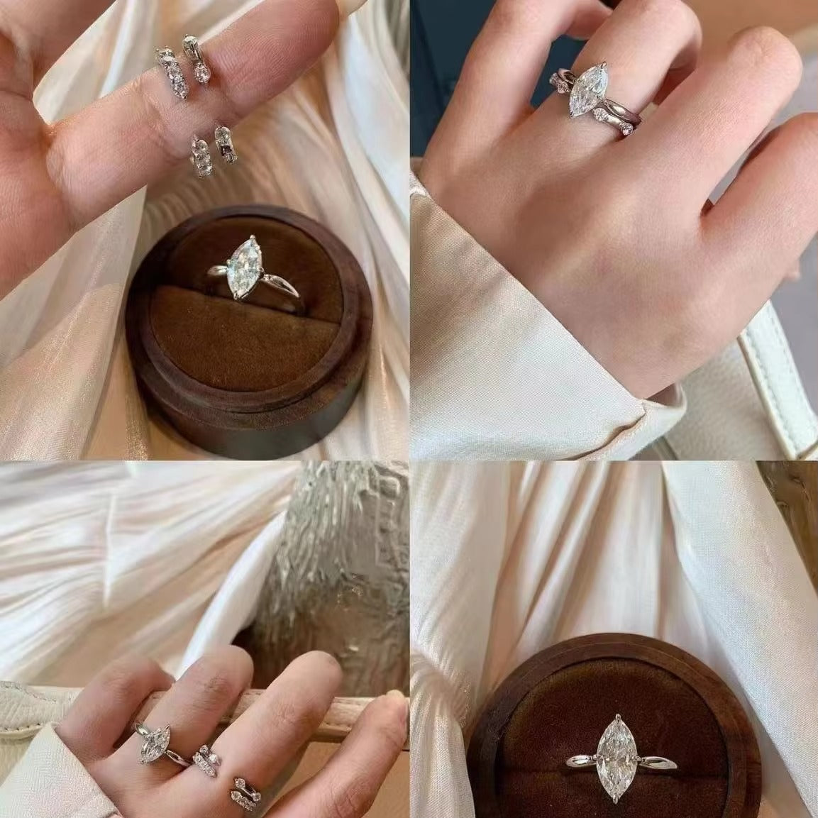 7 Karat D-Farbe Marquise-Schliff Moissanit-Verlobungsring-Set