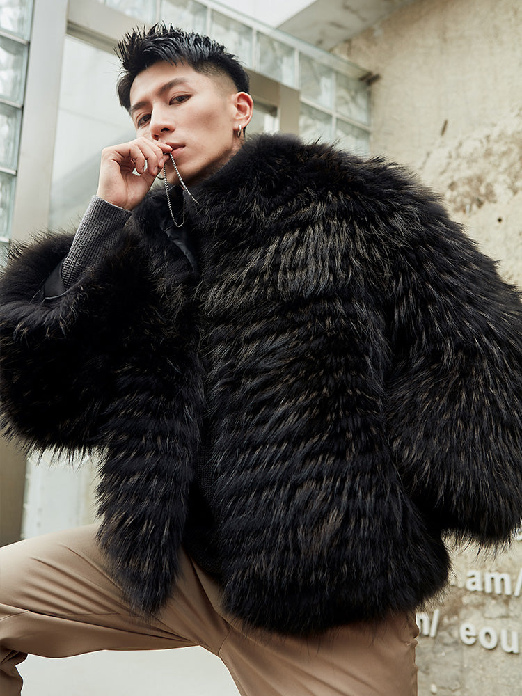 Frost Lord Fluffy Trendy Real Racoon Fur Jacket for Men