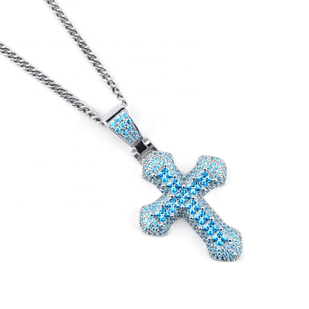 VVS Jewelry 925 Sterling Blue Classic Cross Necklace