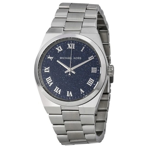 Michael Kors MK6113 Deep Blue Sparkly Dial Silver Strap Mens Watch