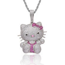Hello Kitty Iced Out Pendant Necklace Rapper Chain