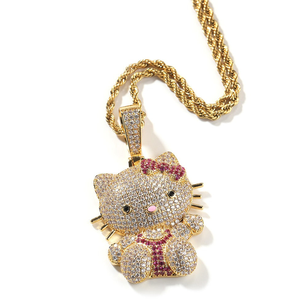 Hello Kitty Iced Out Pendant Necklace Rapper Chain