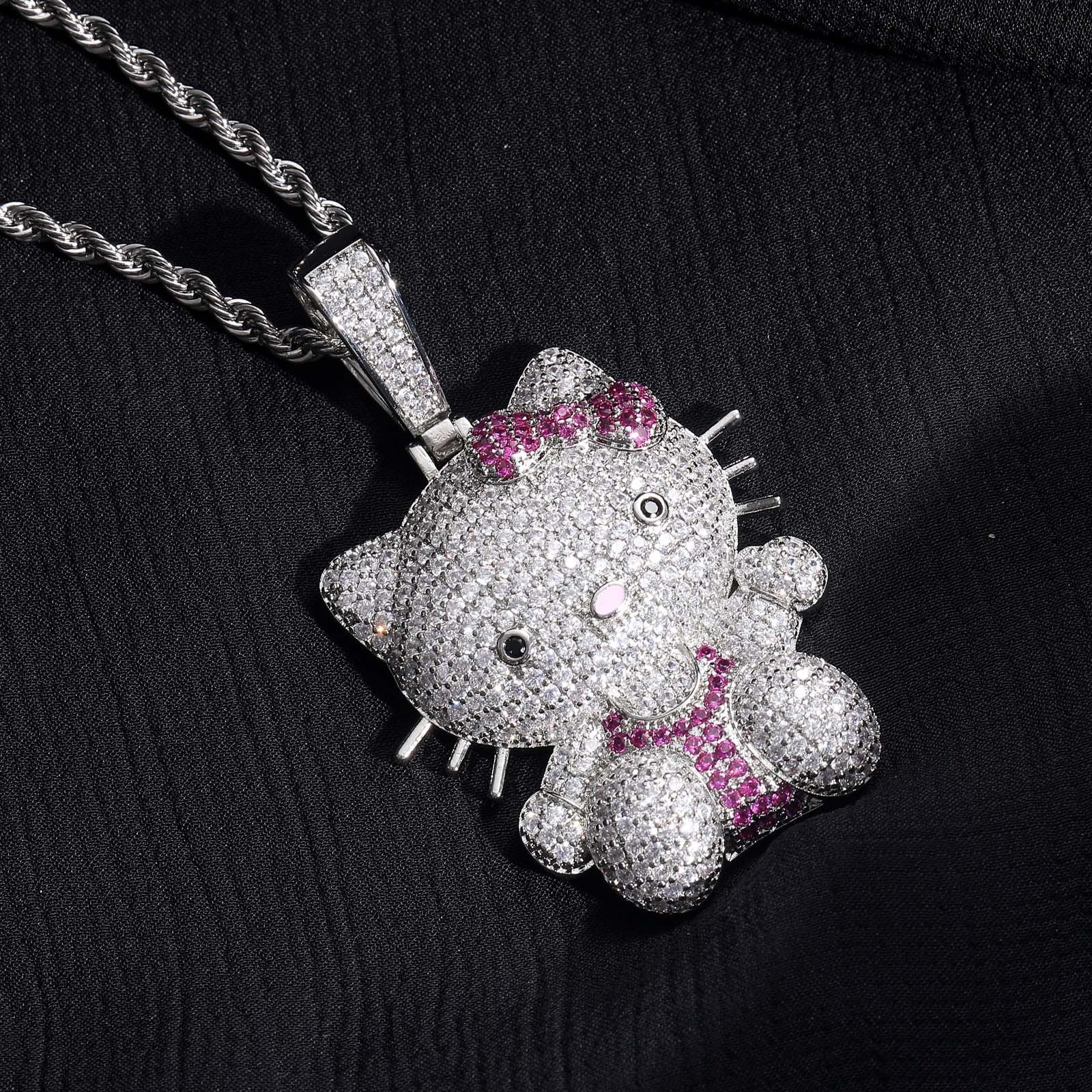 Hello Kitty Iced Out Pendant Necklace Rapper Chain