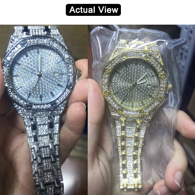 "King Frost" Iced Out Men’s Gold Watch and Miami Cuban Bracelet Luxury Bundle