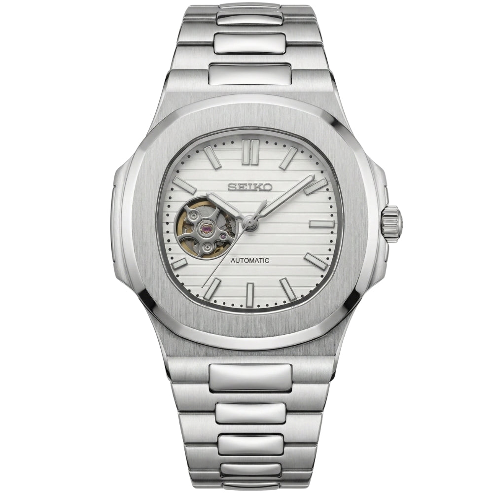 Seiko Mod Nautilus Open Heart | White