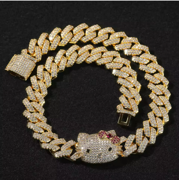 Hello Kitty 13mm Gold Cuban Link Necklace