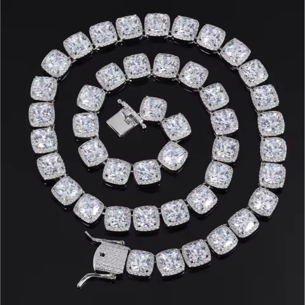 10mm Square CZ Tennis Chain Necklace
