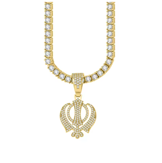 Iced Khanda Pendant Tennis Chain Necklace