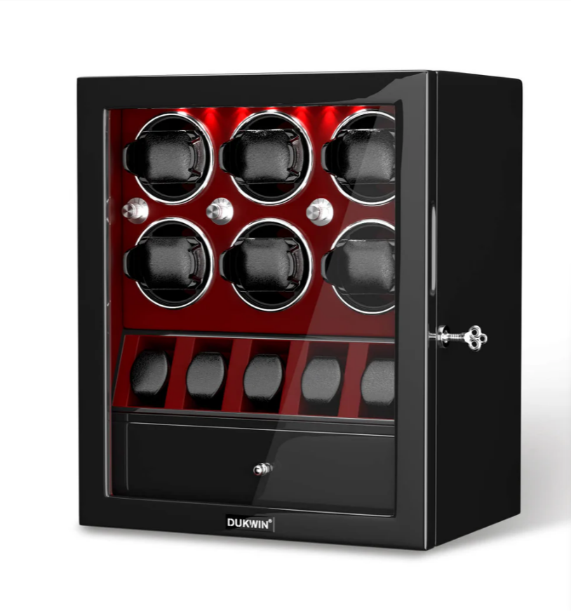 6 Classic Watch Winders for Automatic Watches with 5 Display Slots – Red