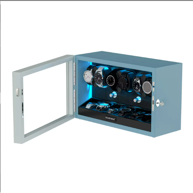 Aurora Blue Light 6+6 Watch Winder with Extra Storage and Quiet Motors
