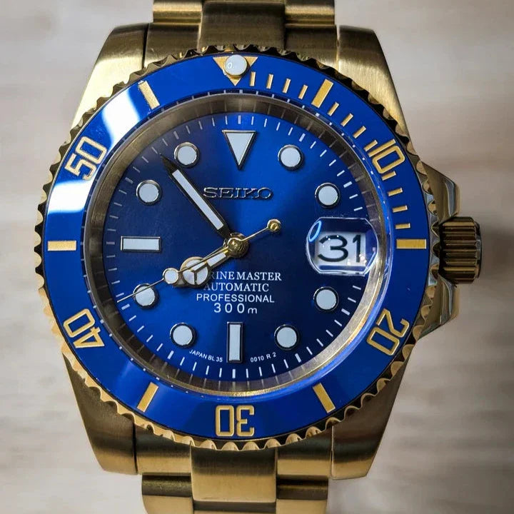 Seiko Mod Submariner | Gold Blue