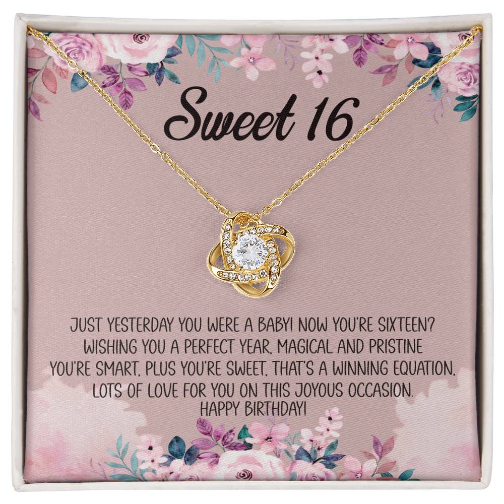 Collier avec message Sweet 16 et nœud d'amour