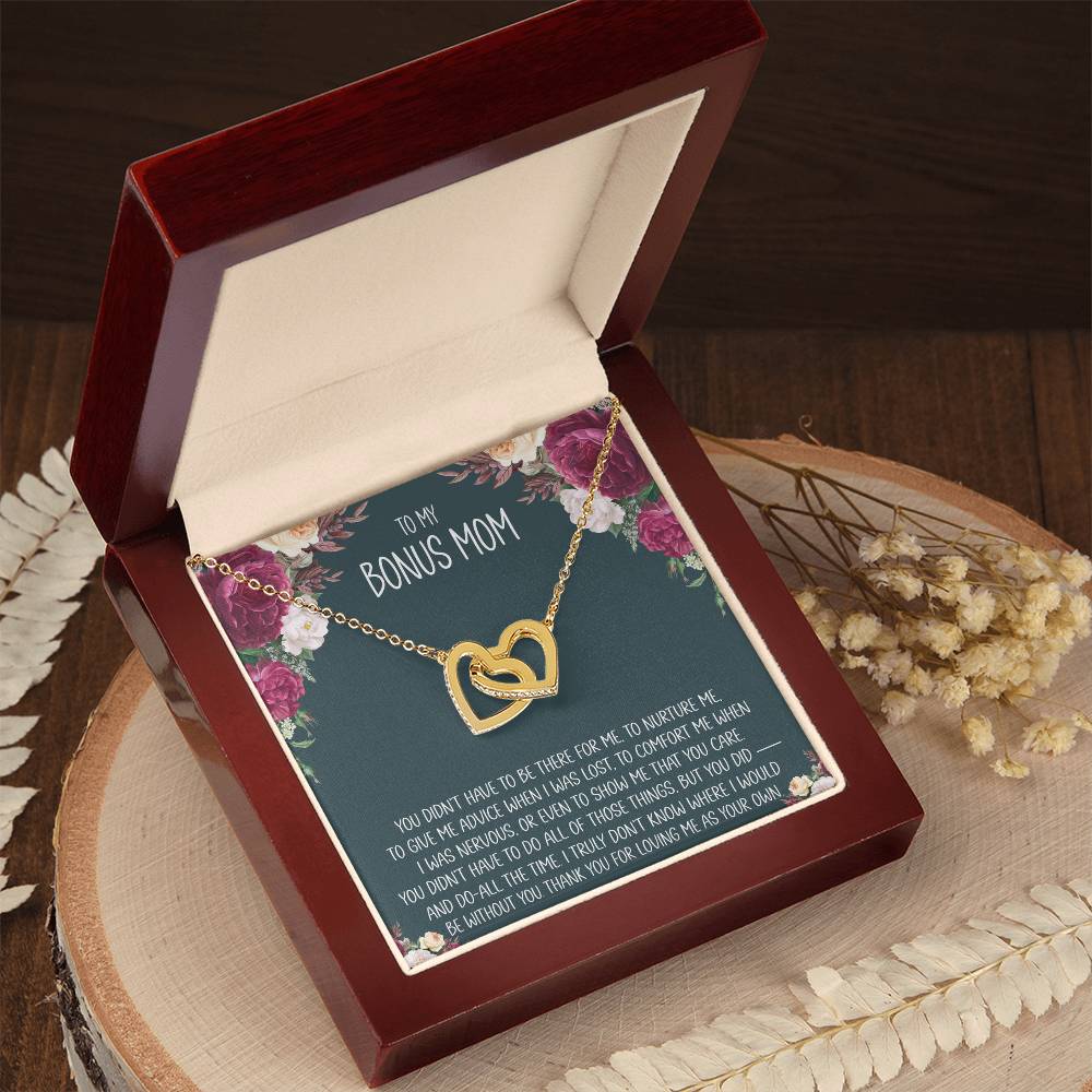 Bonus Mom Message Card Interlocking Heart Necklace