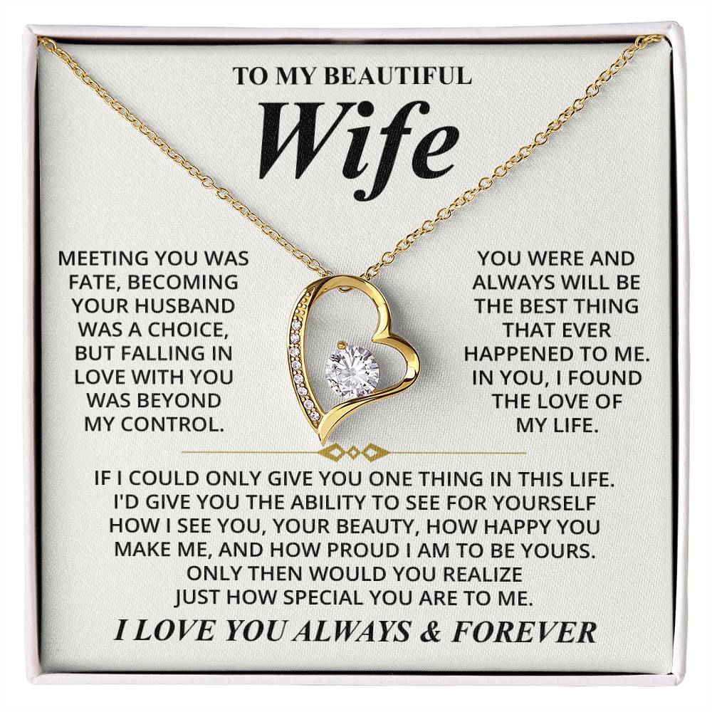 To My Beautiful Wife (I Love You Always & Forever) Message Card Necklace