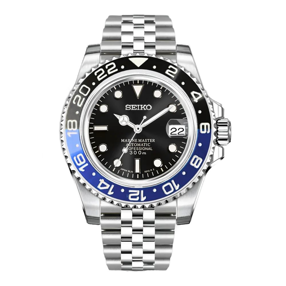 Seiko Mod GMT Batman Black Blue