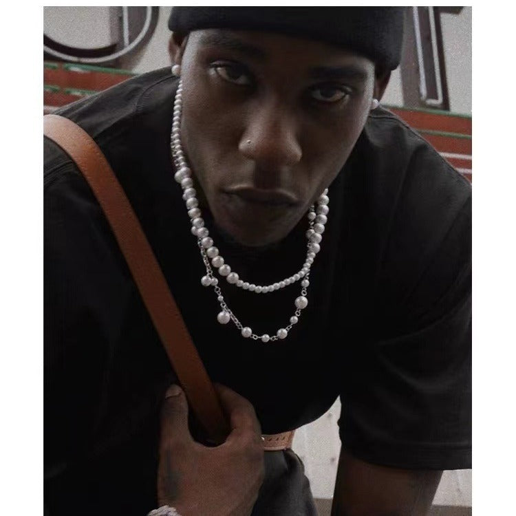 Asap Rocky-Inspired Pearl Cuban Link Necklace Rapper Chain
