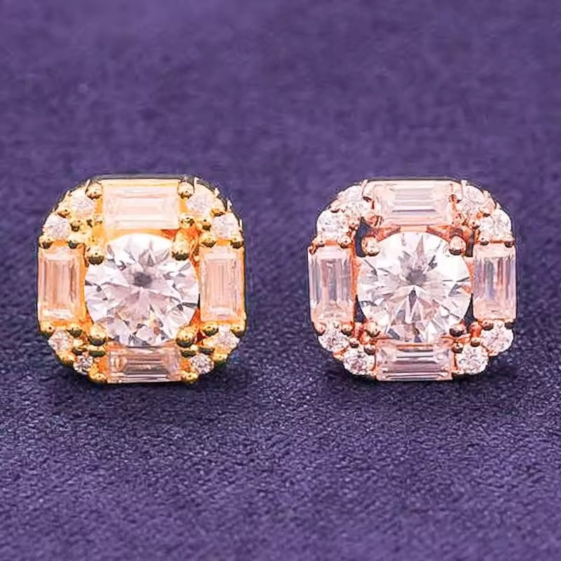 Baguette Halo VVS Moissanite Stud Earrings