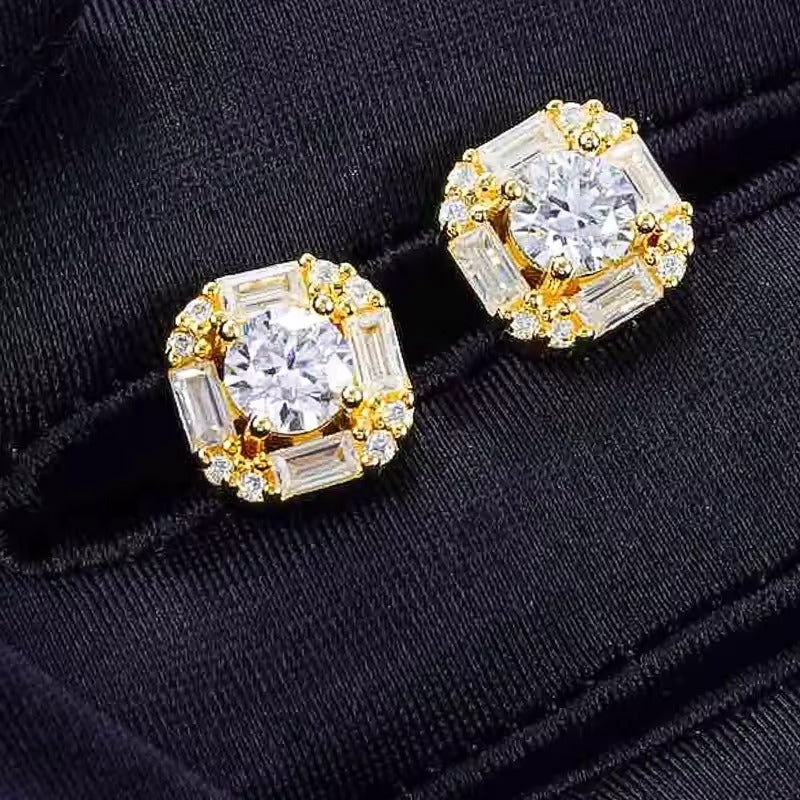 Baguette Halo VVS Moissanite Stud Earrings