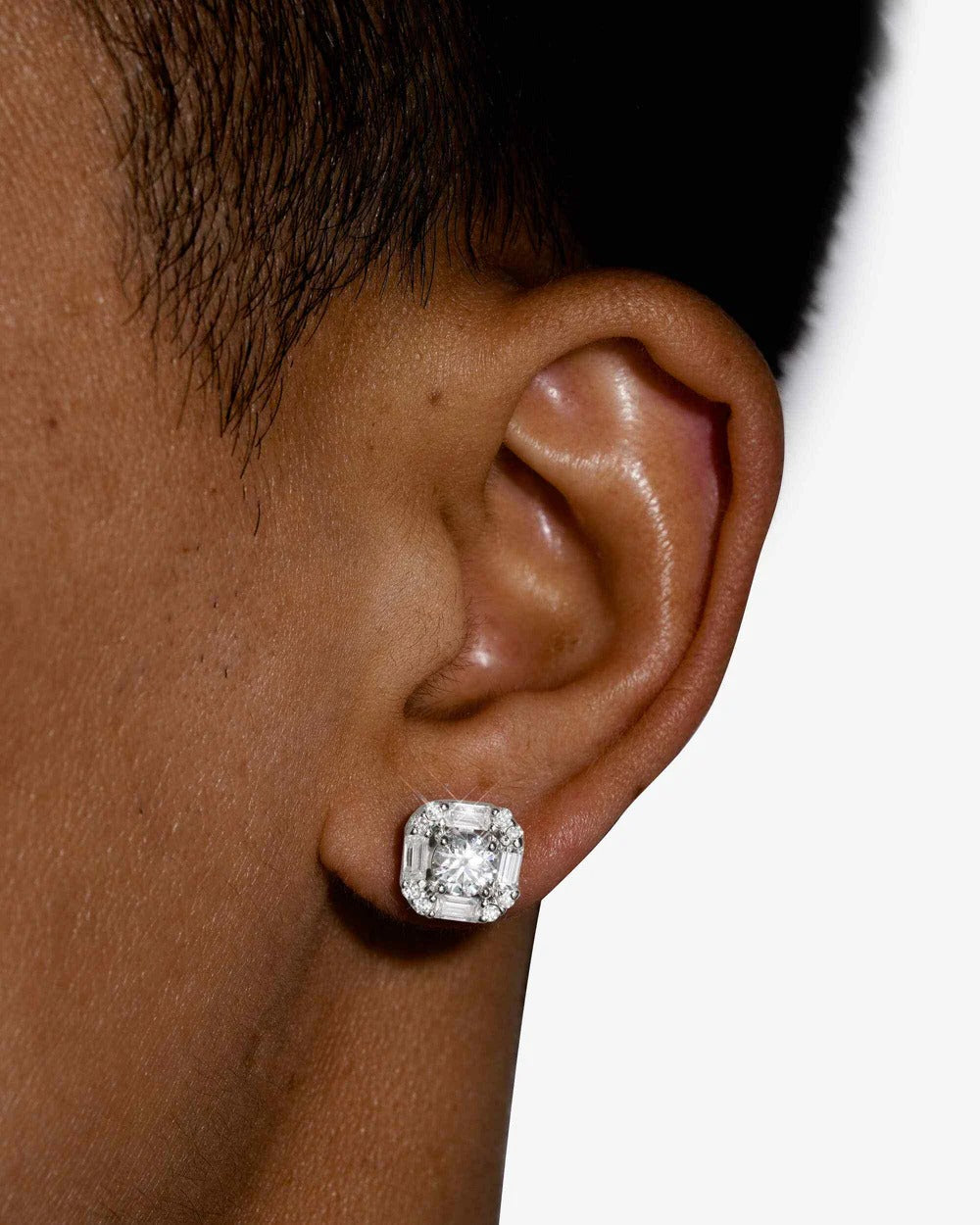 Baguette Halo VVS Moissanite Stud Earrings