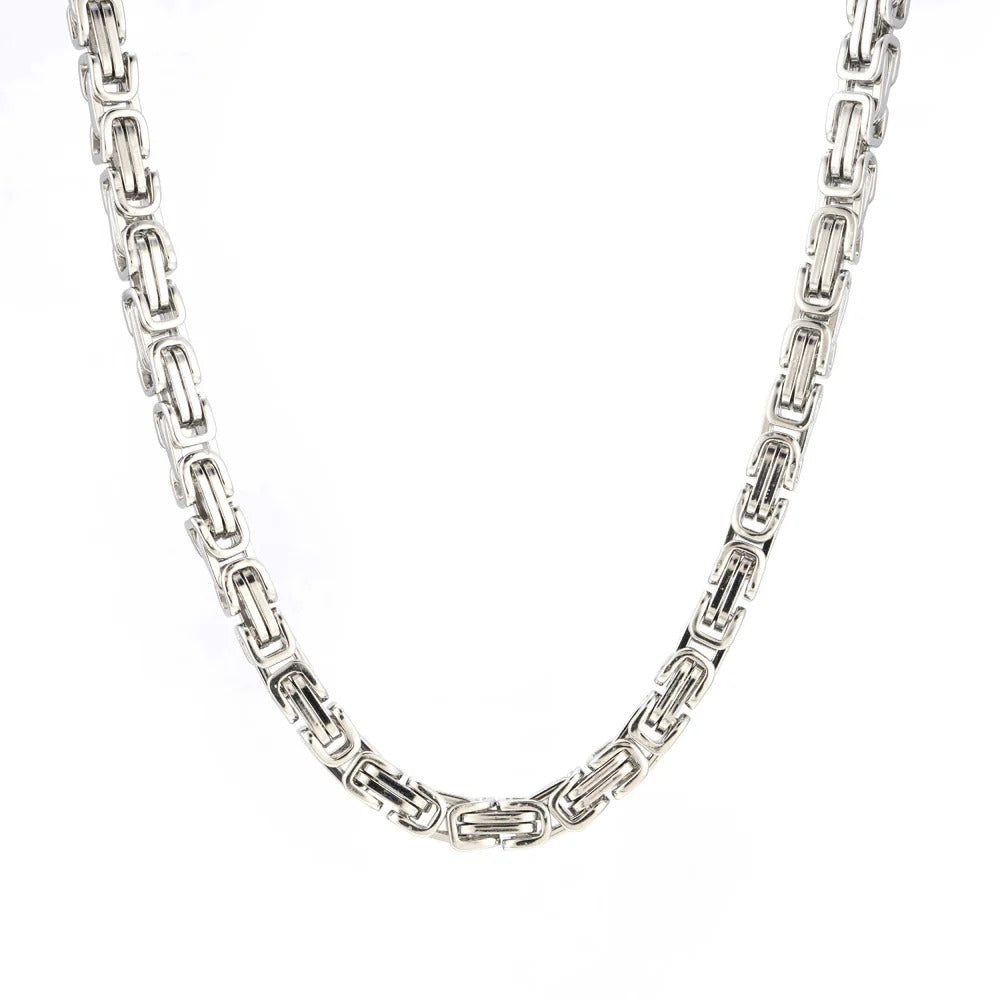 6MM Byzantine Chain Rhodium Silver Finish