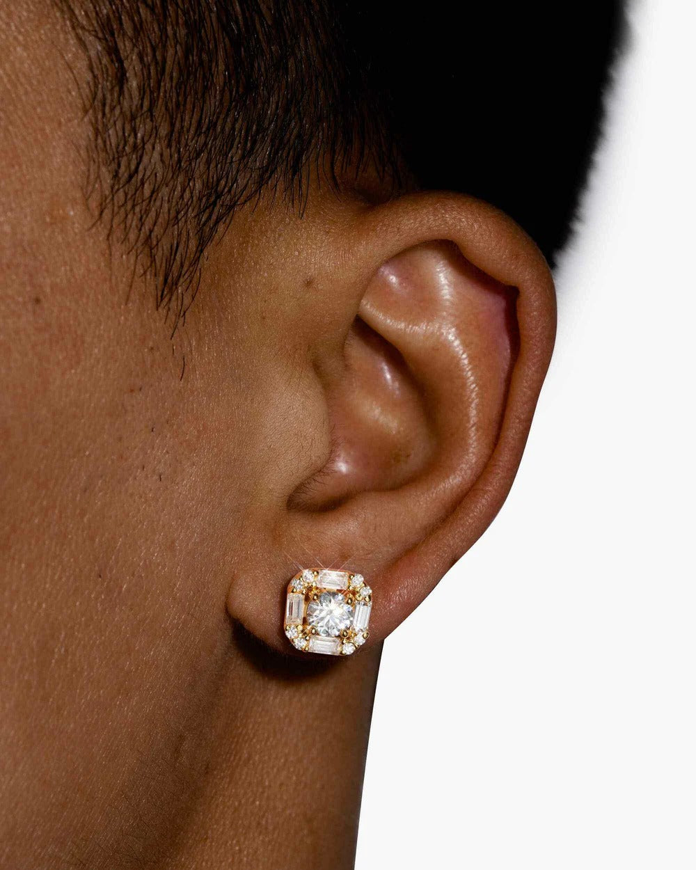 Baguette Halo VVS Moissanite Stud Earrings