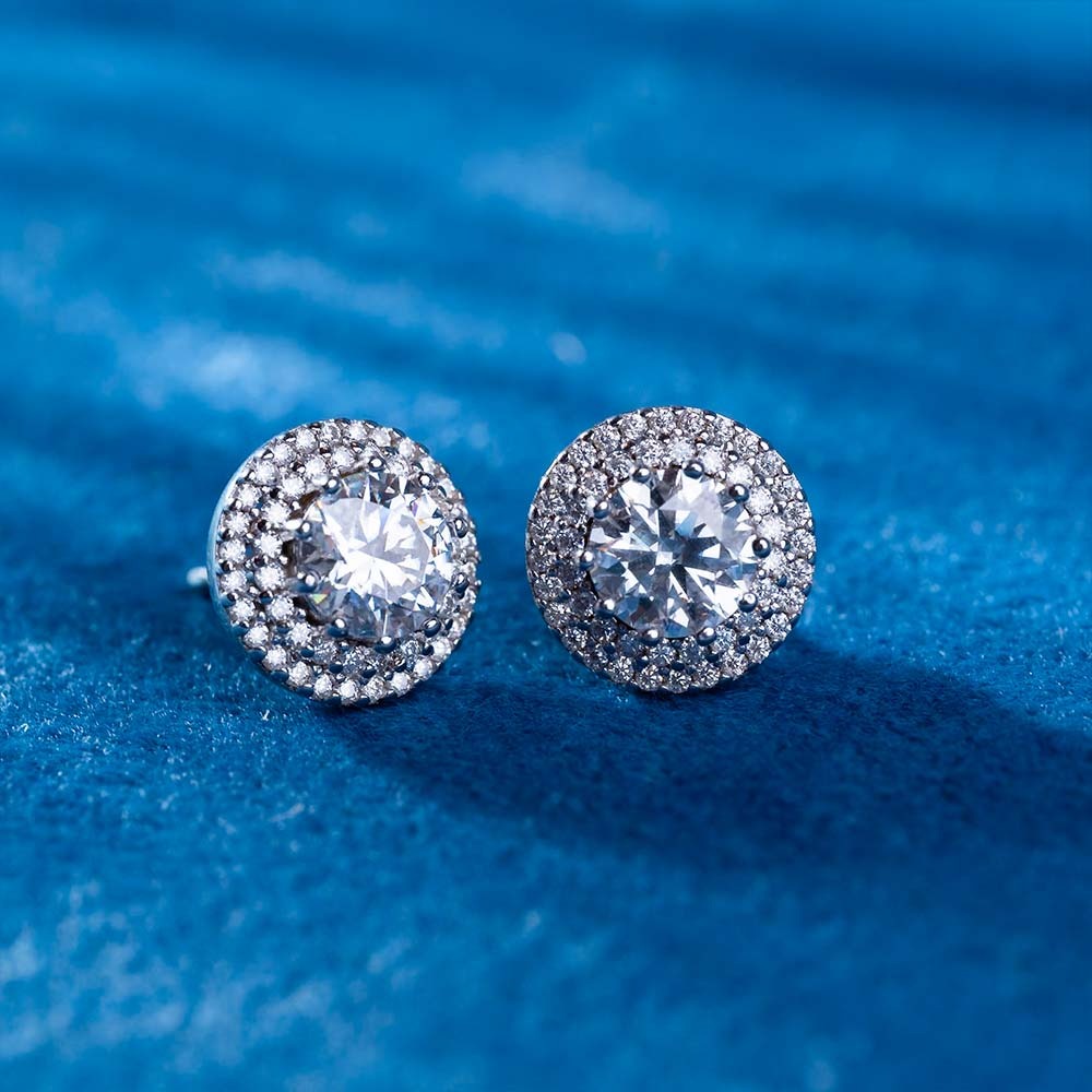 11MM Double Halo VVS Moissanite Stud Earrings