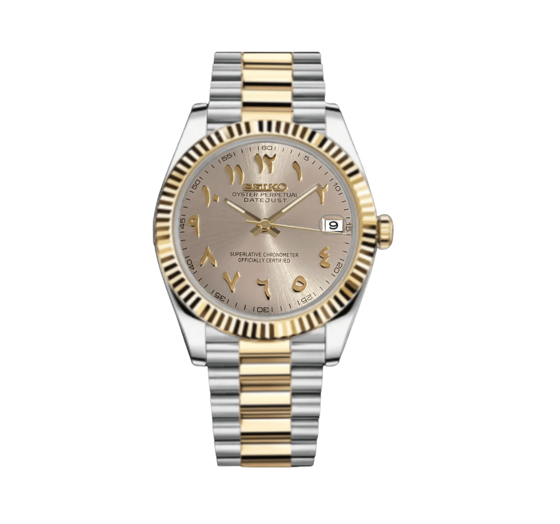 Seiko Mod Datejust Arabic Gold - Pearl White