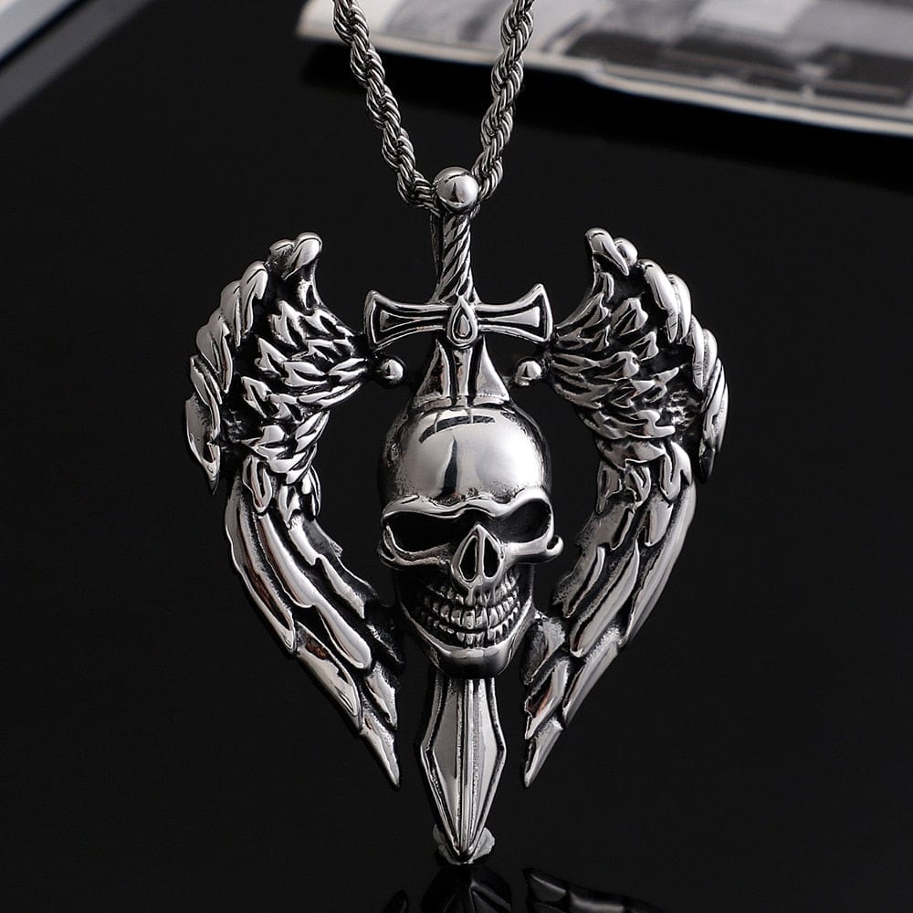 VVS Jewelry hip hop jewelry 316L Stainless Steel Vintage Skull Sword Wings Pendant