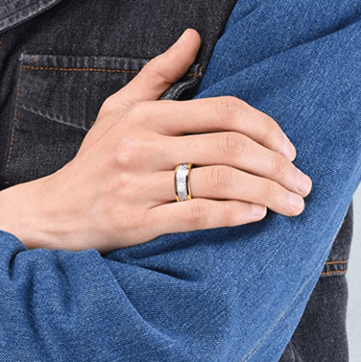 VVS Jewelry hip hop jewelry 8MM Gold/Silver Tungsten Carbide with Vintage Meteorites Pattern Inlay Wedding Band Ring