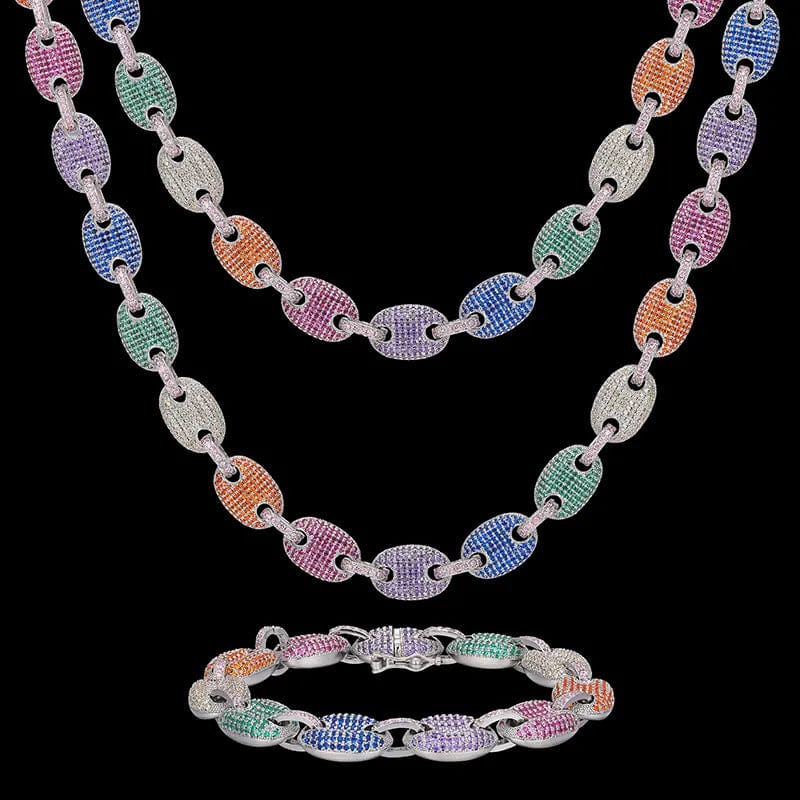 VVS Jewelry hip hop jewelry 925 Sterling Silver 12mm VVS Moissanite Rainbow G-Link Cuban Chain