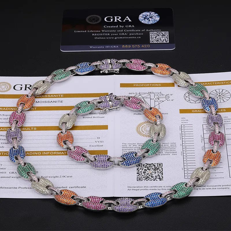 VVS Jewelry hip hop jewelry 925 Sterling Silver 12mm VVS Moissanite Rainbow G-Link Cuban Chain