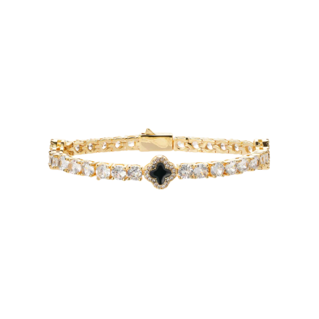 Black Clover 4mm Gold Tennis Bracelet