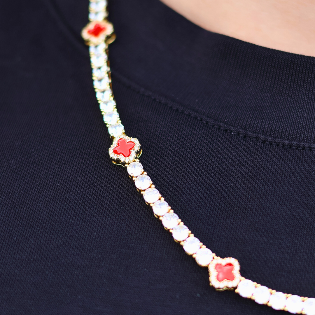 Red Clover Tennis Chain (Gold) - 4mm