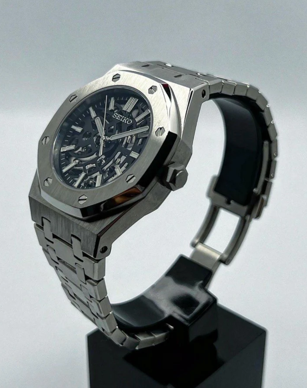 Seiko Mod Royal Oak Skeleton Black