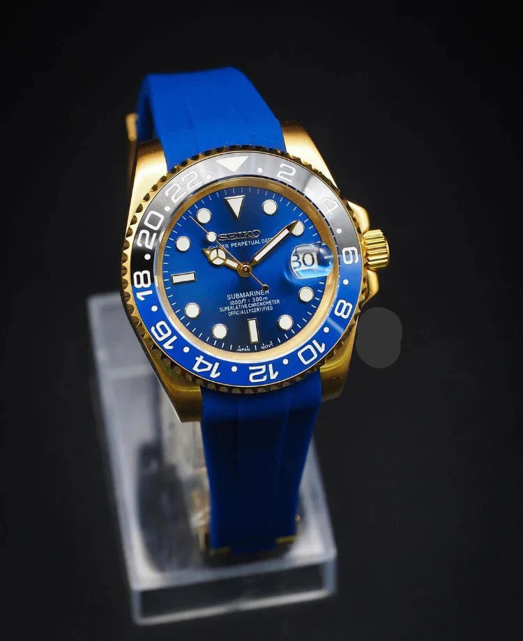 Seiko Mod Submariner | Gold Blue Rubber