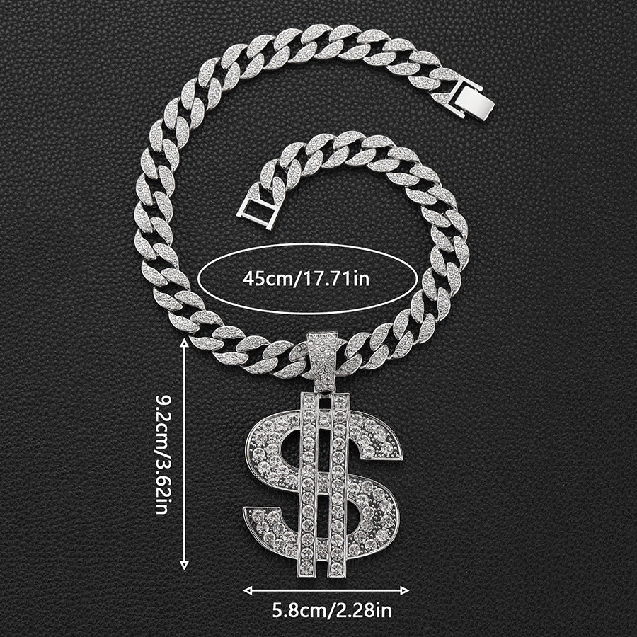Dollar Sign Iced Out Cuban Pendant Necklace