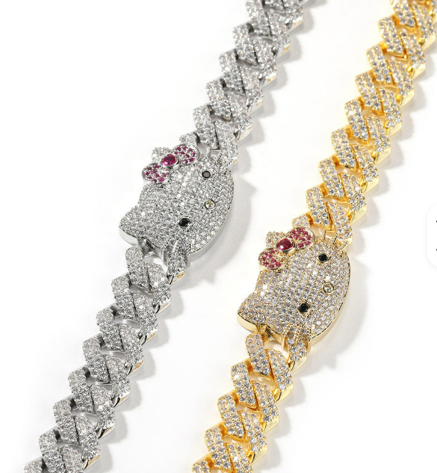 Hello Kitty 13mm Gold Cuban Link Necklace