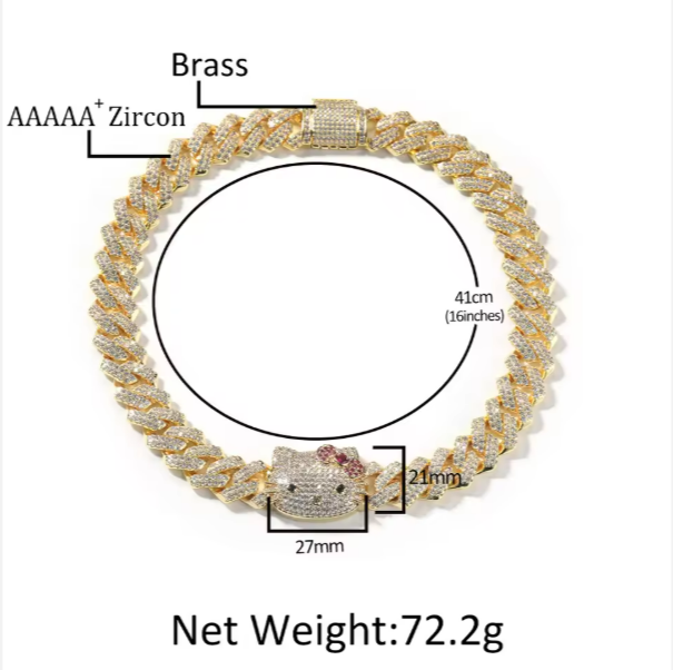 Hello Kitty 13mm Gold Cuban Link Necklace