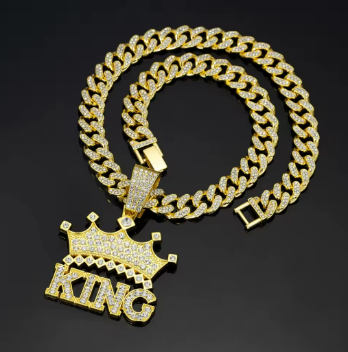 Crowned King 13mm Cuban Chain Pendant Necklace