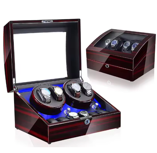 Luxury Walnut Wood 4 + 6 Watch Winder with Extra Storage and LED Lights
