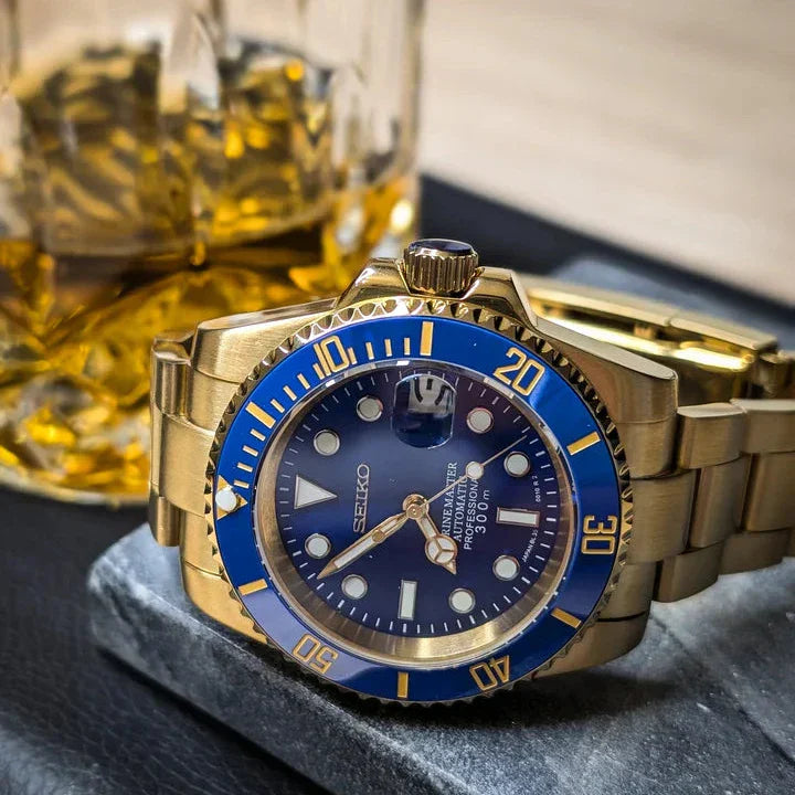 Seiko Mod Submariner | Gold Blue